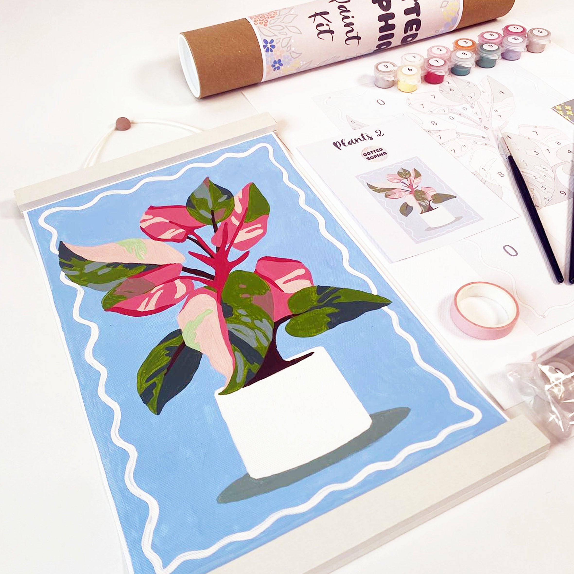 House Plant Sip and Paint by Number Kit Series - Pink Philodendron Tropical