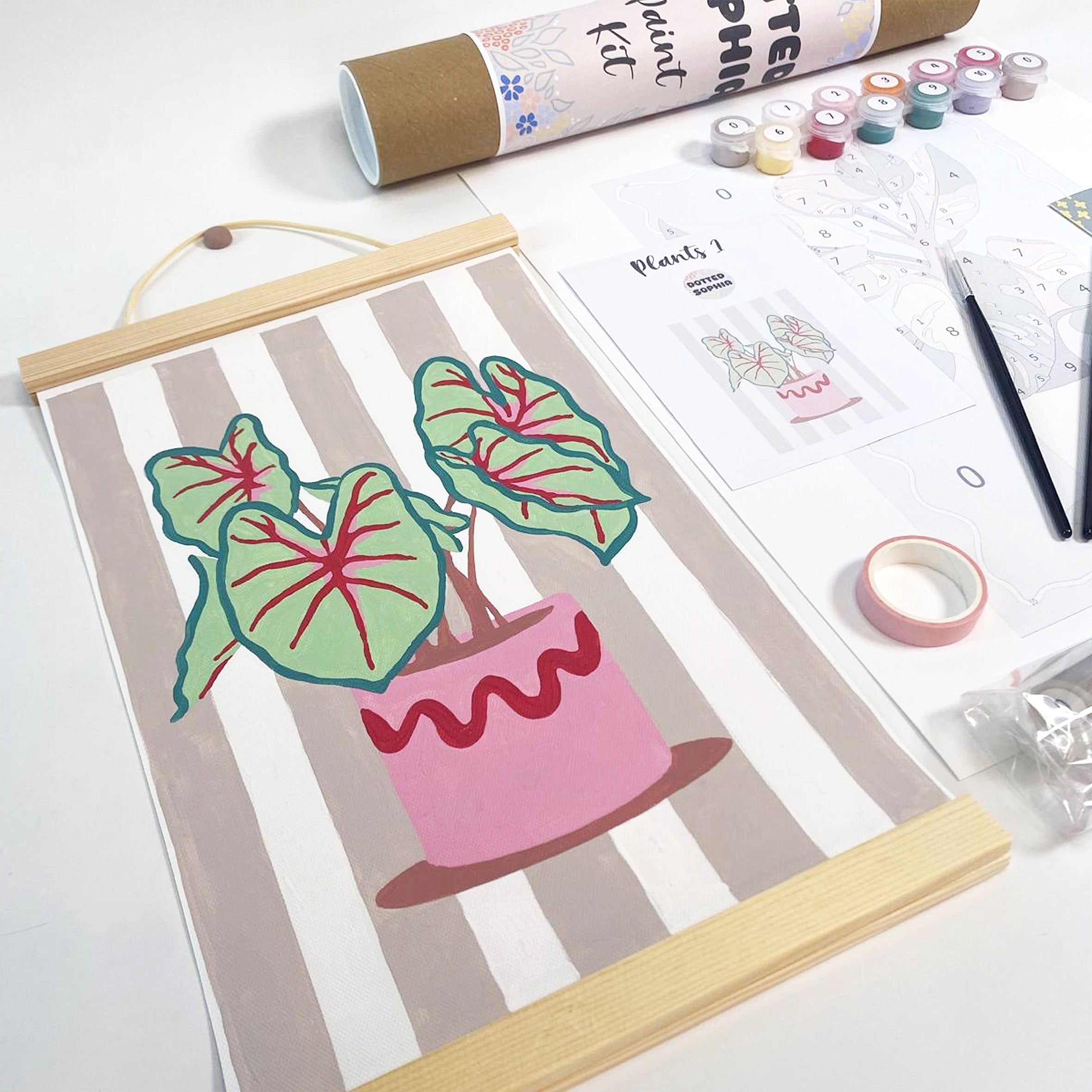 House Plant Sip and Paint by Number Kit Series - Caladium Pink and Green Tropical