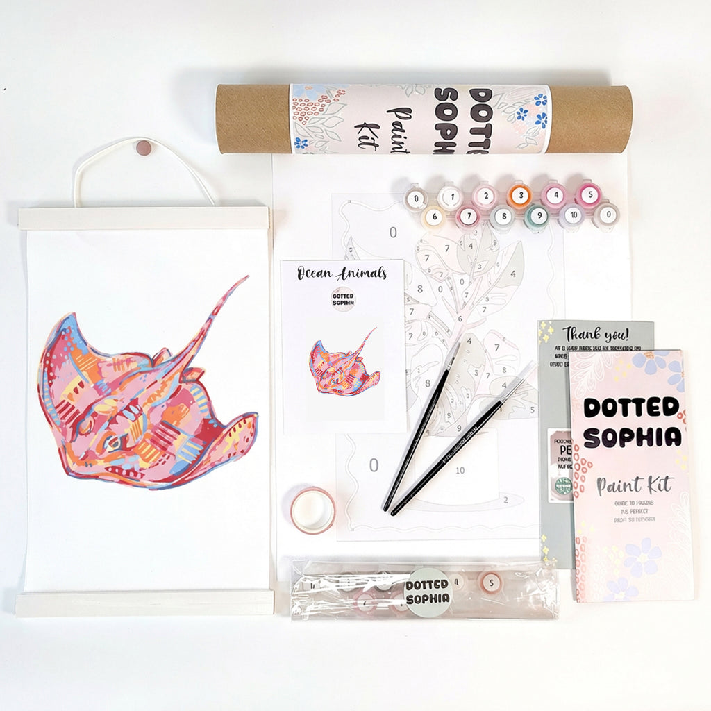 Ocean Animals Sip and Paint by Number Kit Series - Colourful Abstract Stingray
