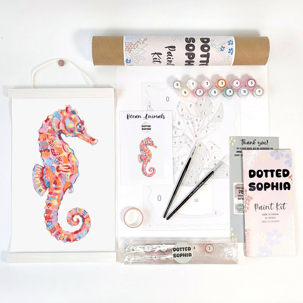 Ocean Animals Sip and Paint by Number Kit Series - Colourful Abstract Seahorse