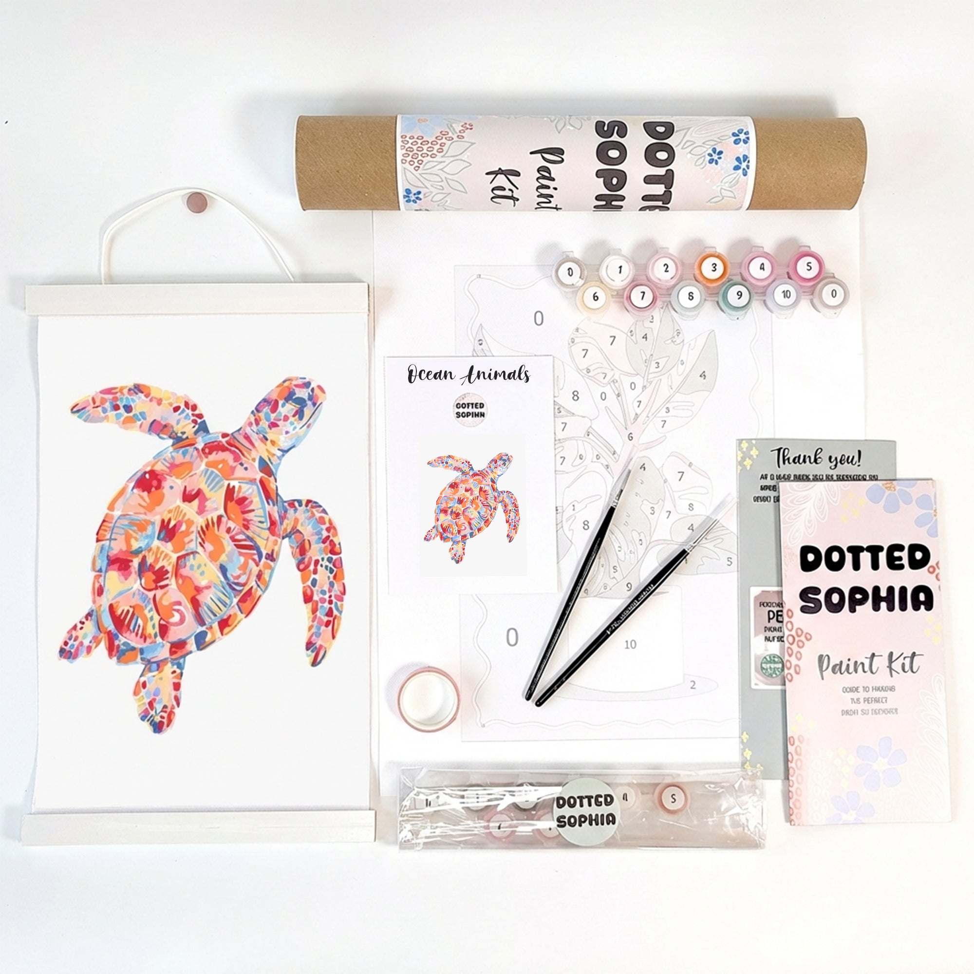 Ocean Animals Sip and Paint by Number Kit Series - Colourful Abstract Turtle