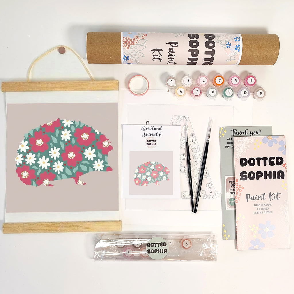 Spring Woodland Animal Sip and Paint by Number kit, DIY make your own modern wall art Dotted Sophia with everything included Easy Beginners Wellbeing Canvas