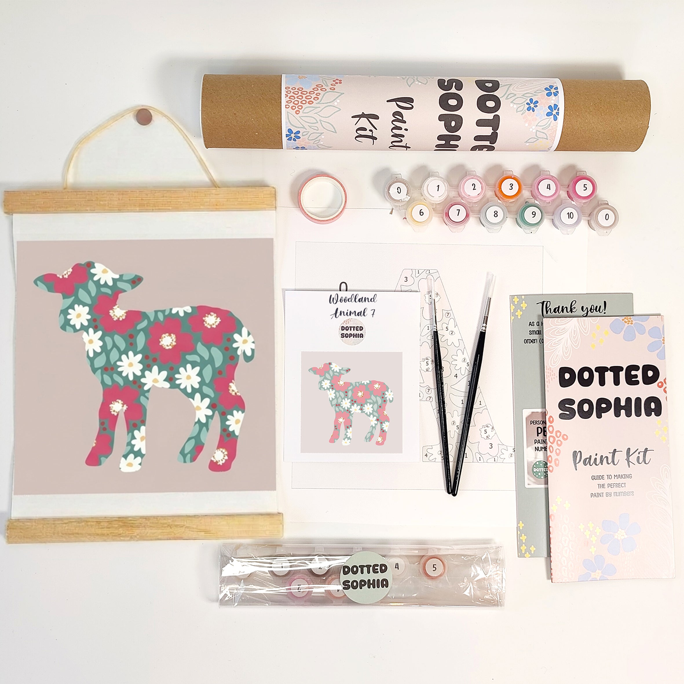 Spring Animal Baby Sheep Sip and Paint by Number kit, DIY make your own modern wall art Dotted Sophia with everything included Easy Beginners Wellbeing Canvas