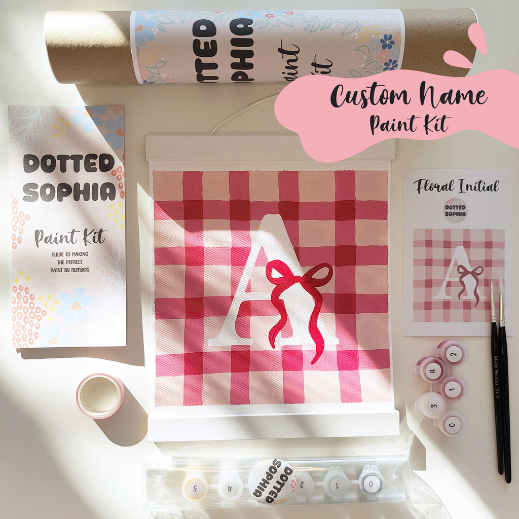 Custom Gingham Bow Initial Name Paint by Number Kit