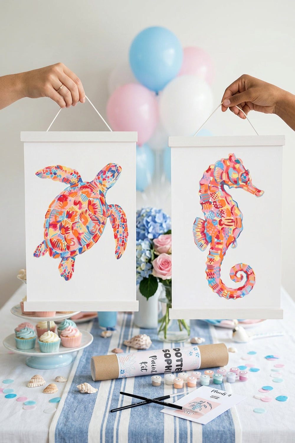 Ocean Animals Sip and Paint by Number Kit Series - Colourful Abstract Turtle