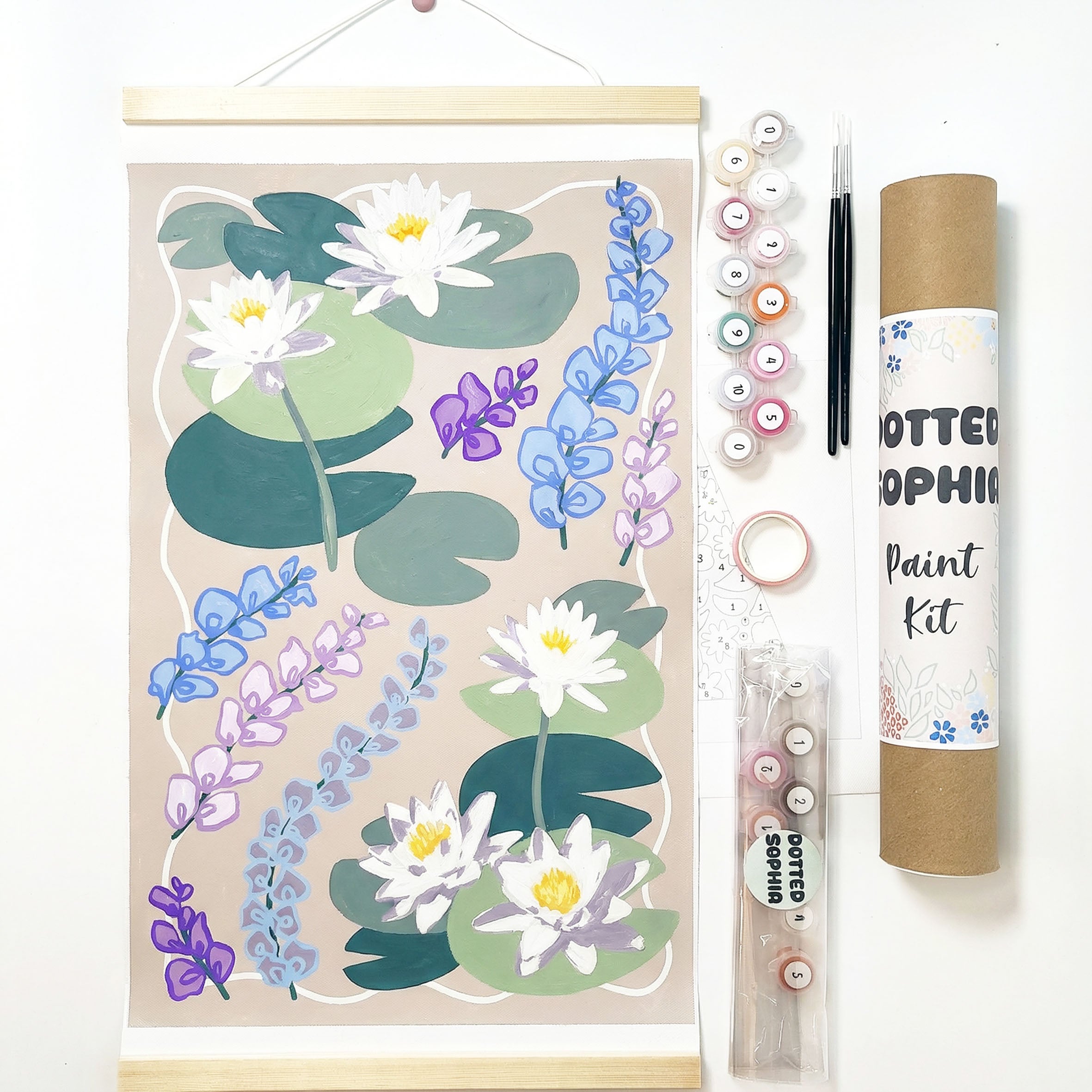 July Birth Flowers Larkspur & Water Lily Sip and Paint by Number Kit