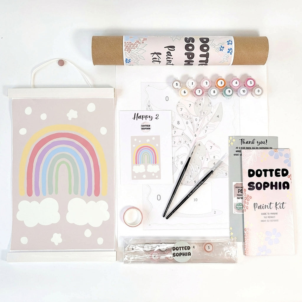 Rainbow happy art sip and paint by number kit with everything included to host your own paint party