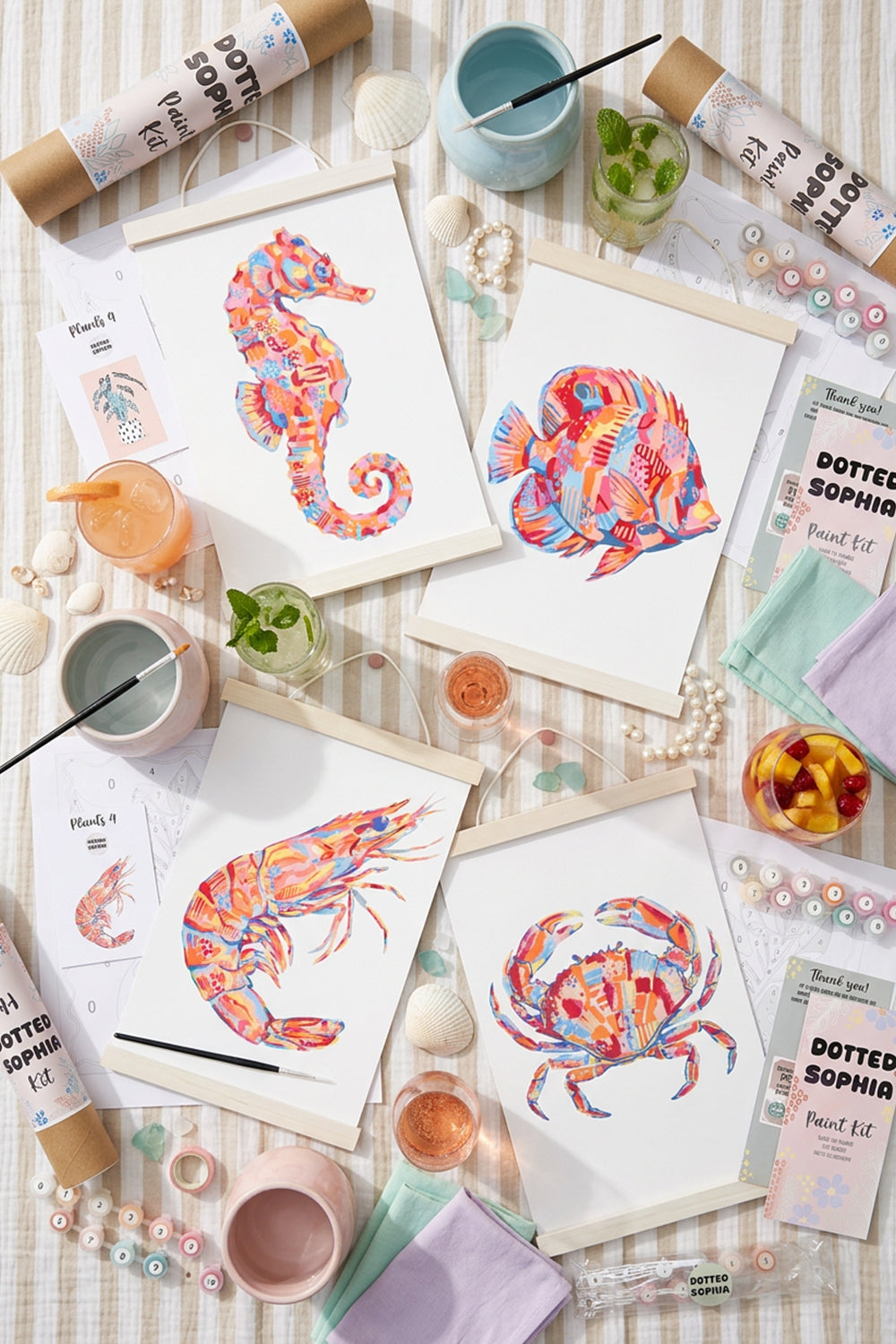 Ocean Animals Sip and Paint by Number Kit Series - Colourful Abstract Turtle