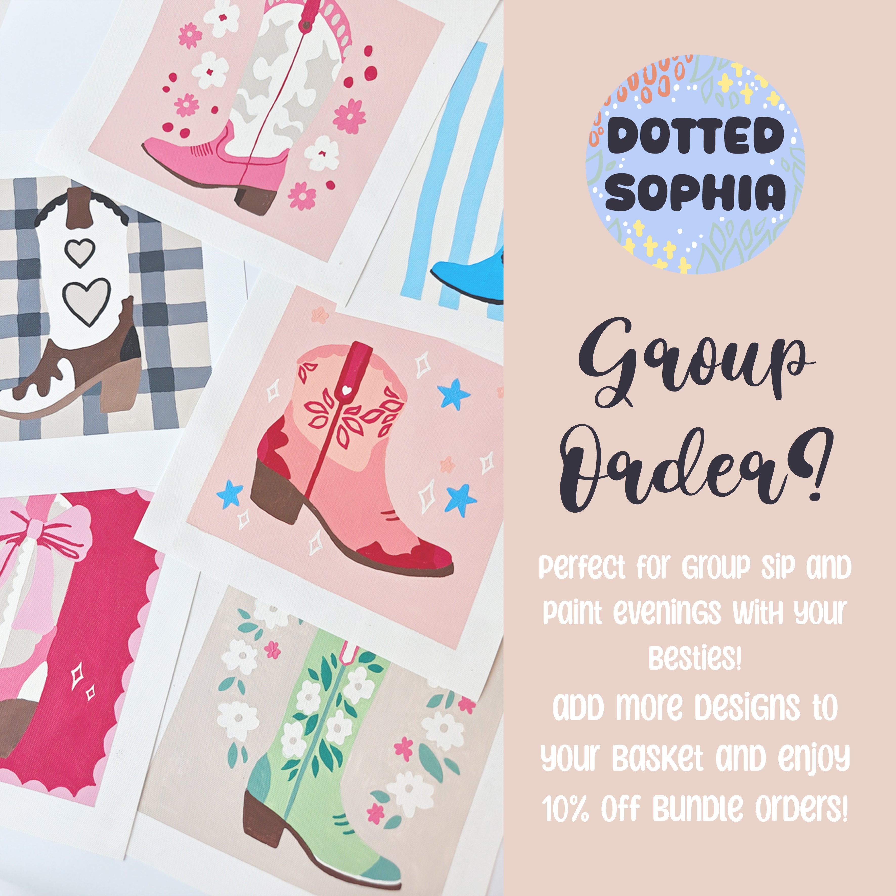 Green Cowgirl Boot Paint by Number Kit: Adult Craft, Hen Do, Bachelorette Party Activity, Hoe Down, Last Rodeo, Last Disco, Let's Go Girls, Cowboy