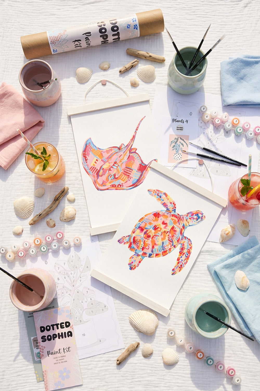 Ocean Animals Sip and Paint by Number Kit Series - Colourful Abstract Turtle