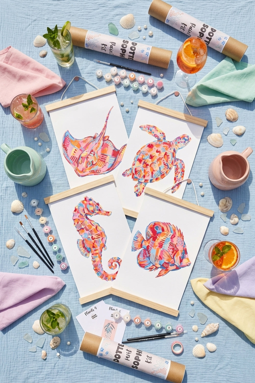 Ocean Animals Sip and Paint by Number Kit Series - Colourful Abstract Turtle